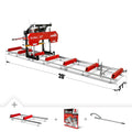 32" Portable Sawmill (5 x Blades Included),   KOHLER CH440 429cc E-Start Gasoline Engine,  26.5" Board Width,  20' Track Length (13' Track Length + 6.4' Track Extension Included) ,  SM-32