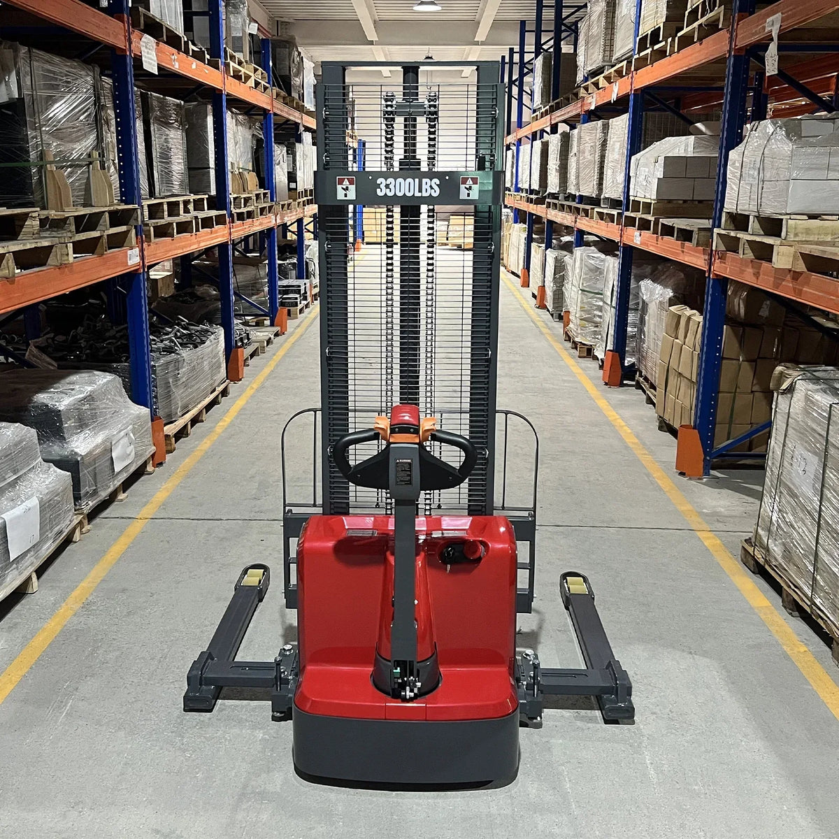 3300lbs Electric Straddle Stacker,  98" Lift,  Adjustable Legs & Forks,  F33-98SLA