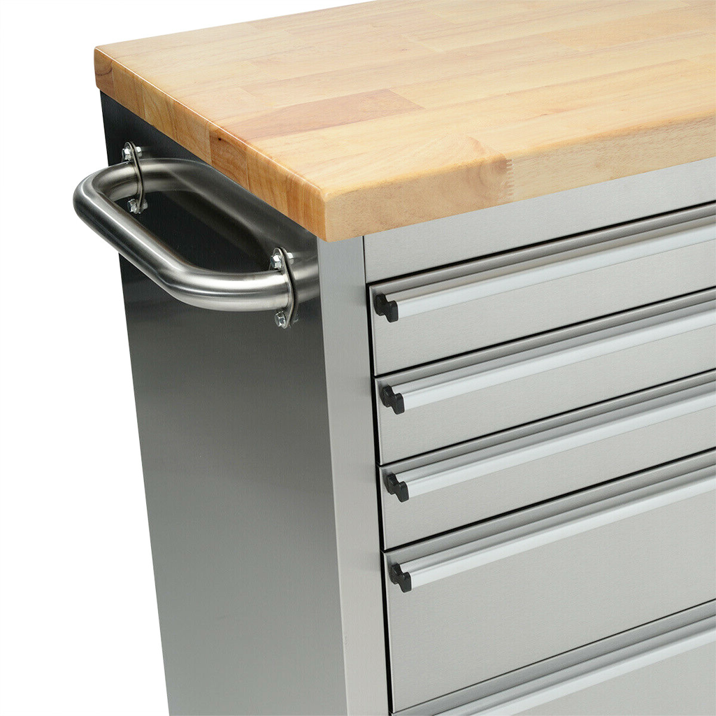 Crytec | 55" Tool Cabinet | Stainless Steel | 10 Drawers | Wooden Top