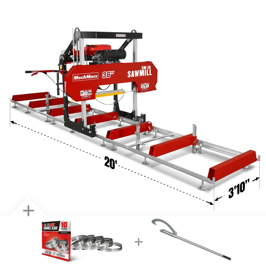 36" MAX Portable Sawmill & 3-Point PTO Stump Grinder & Forestry Log Skidding Winch Bundle